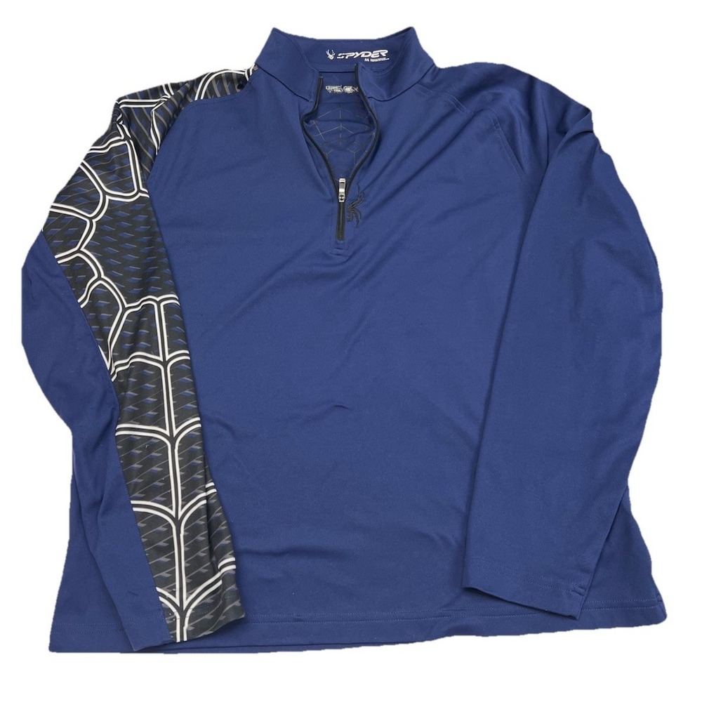 Spyder Men's M 1/4 Zip Pullover Base Layer Shirt‎ Spider Web Design Blue Ski